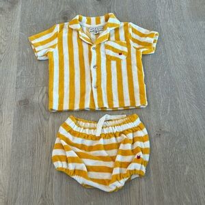 Emile et Ida yellow stripe terry bloomer set